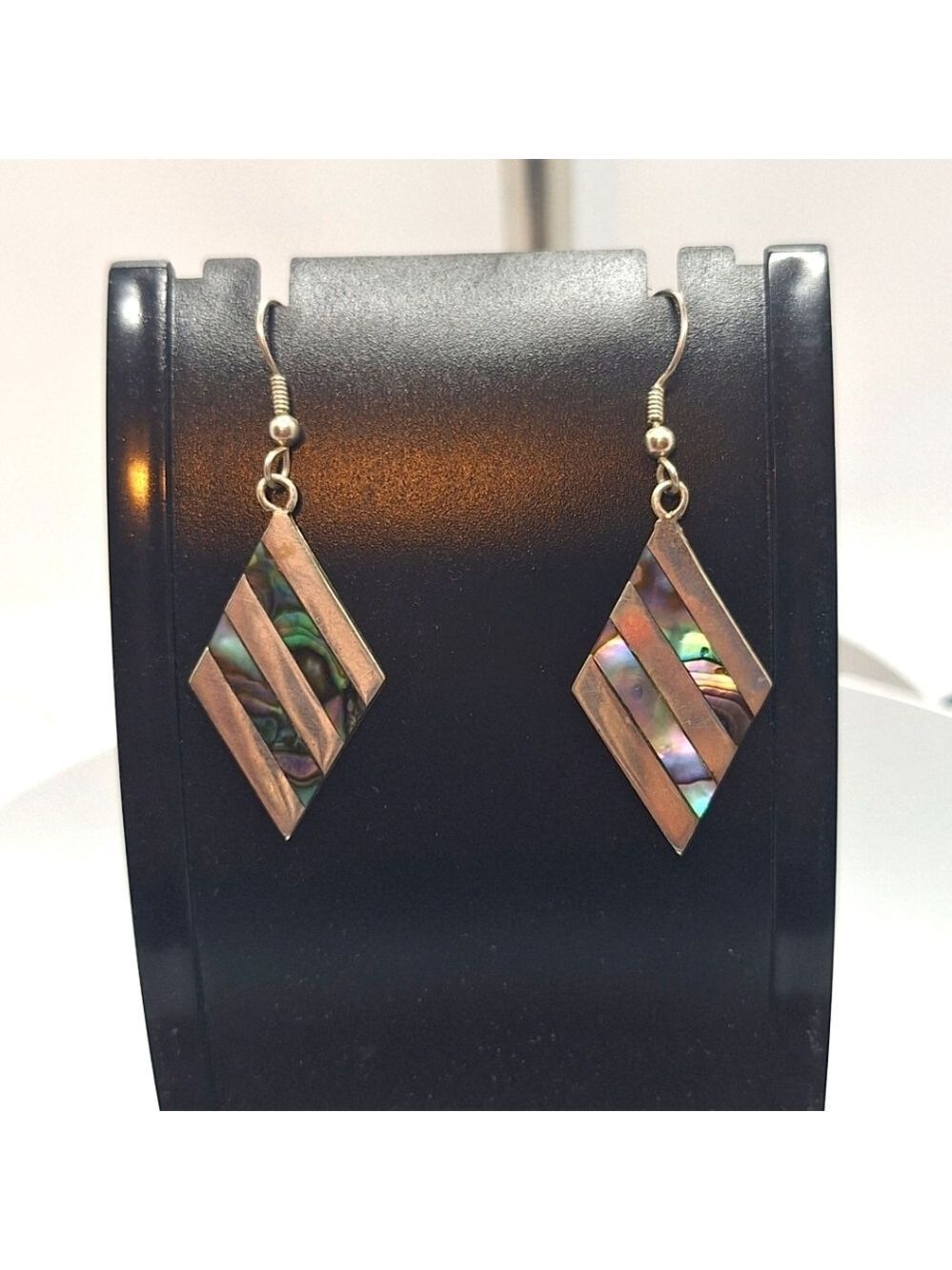 Vintage Silver and Abalone Geometric Earrings made in Alpaca Mexico